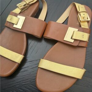 Size-7.5 Michael Kors Tan and Gold Flat Sandals